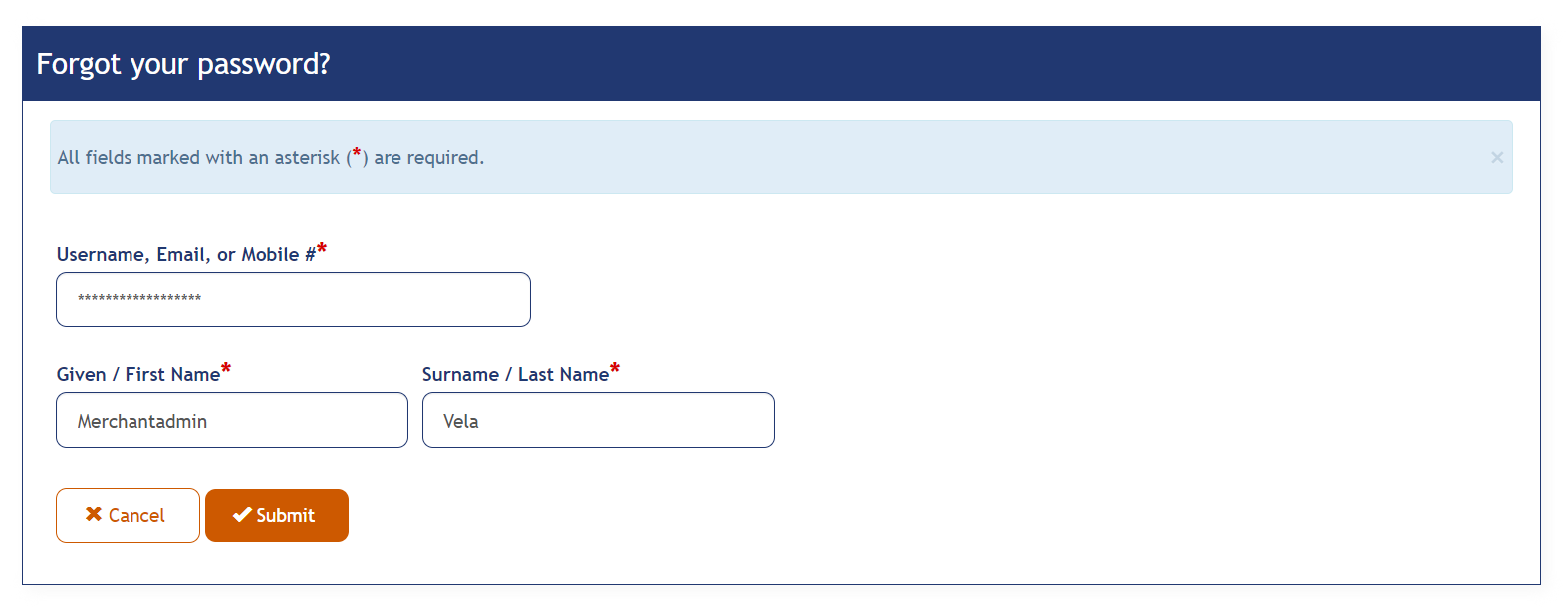 Forgot Password example