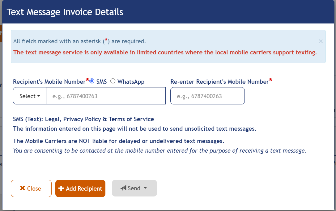 Text Message Invoice Details