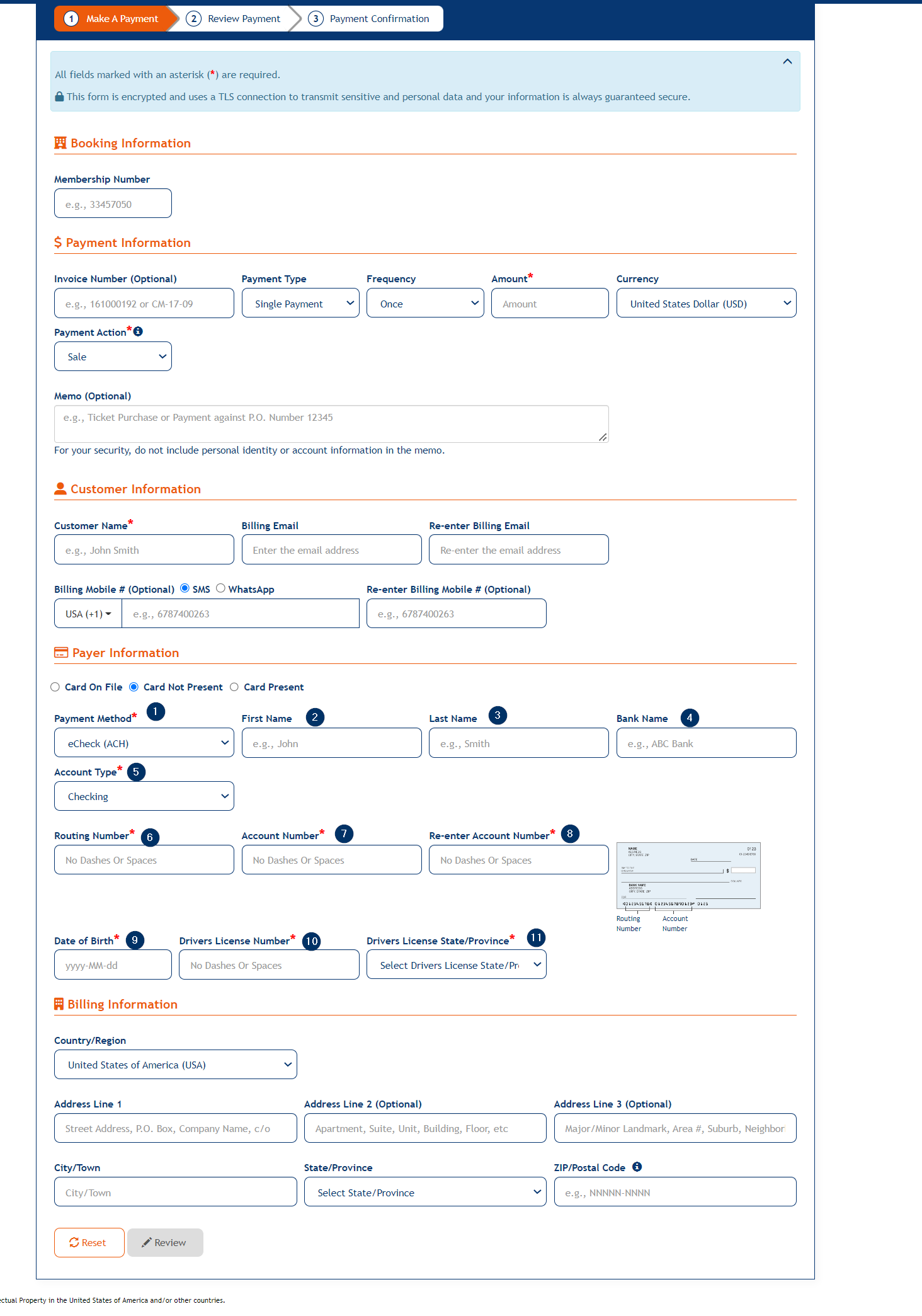 Make A Payment screen