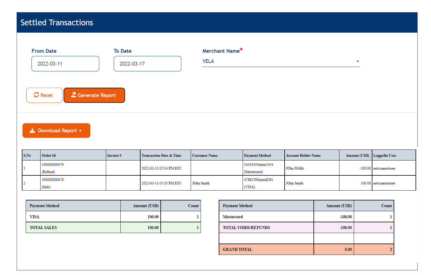 Settled Transactions