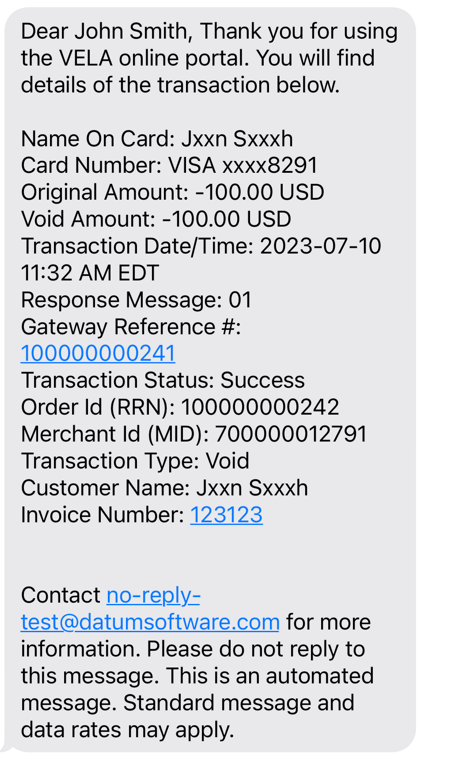 Void SMS Notification