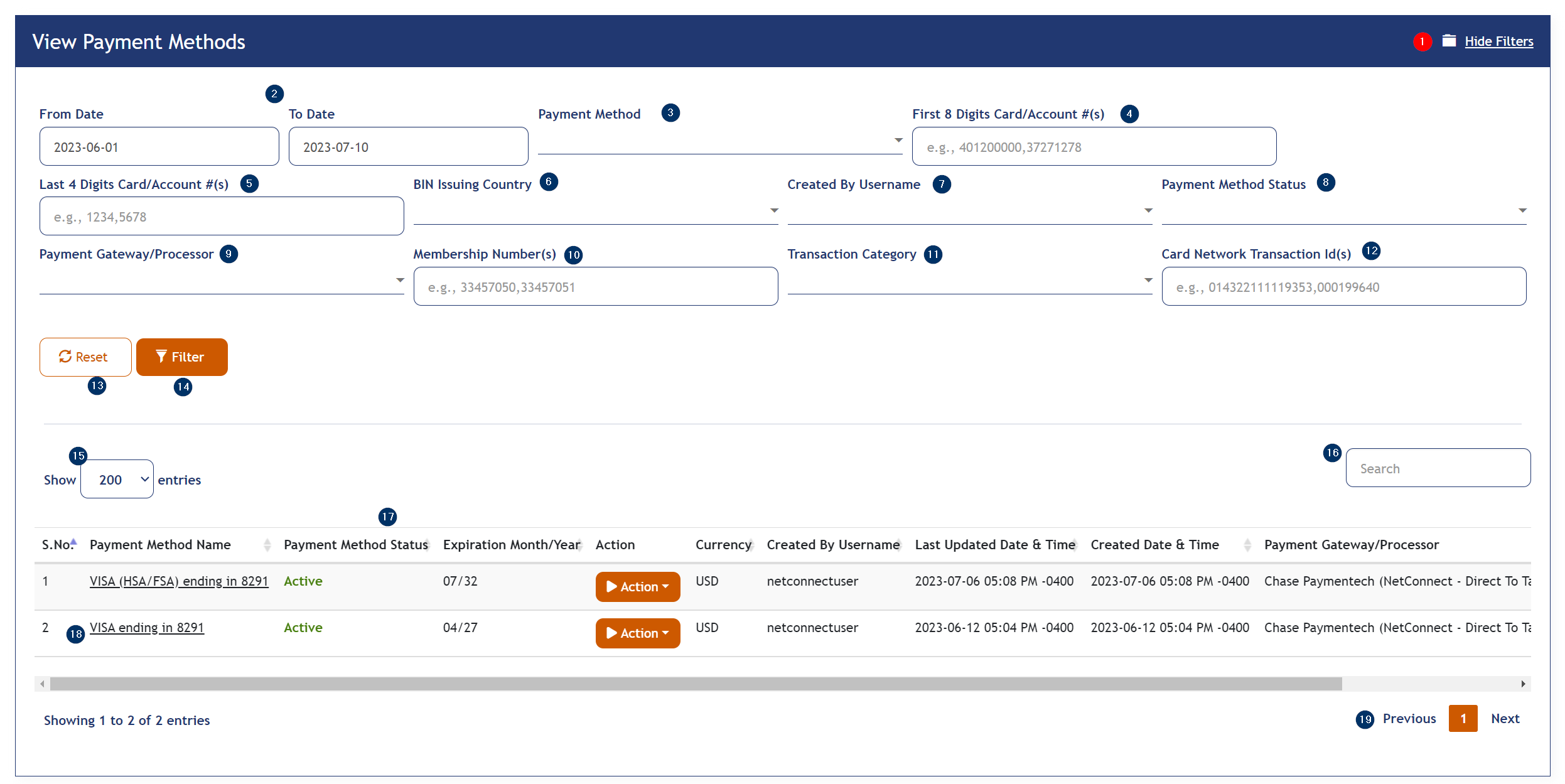 View Payment Methods