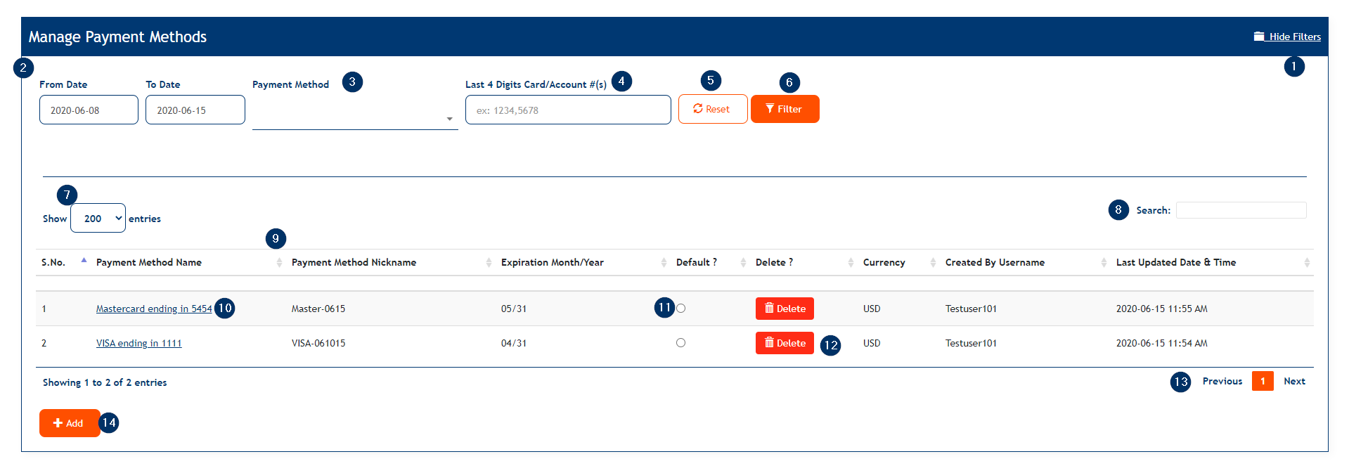 Manage Payment Methods - ONEui User Guide