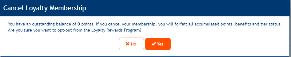 Cancel Loyalty Membership popup